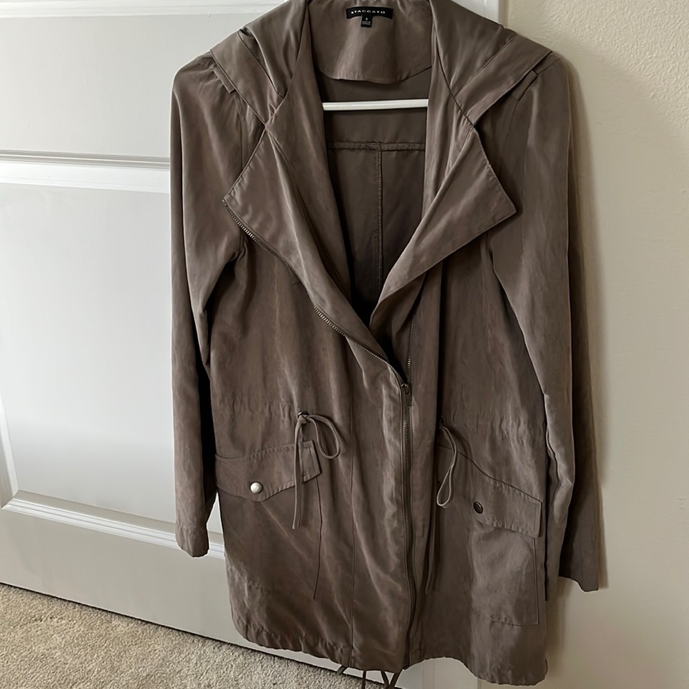 Mid thigh length brown suede trench coat